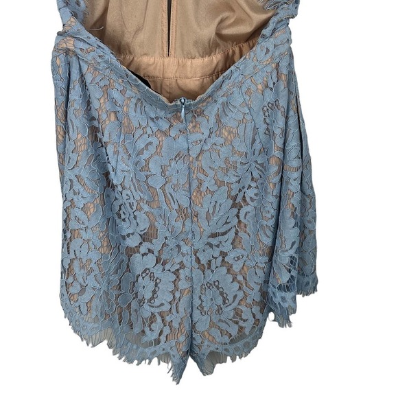 DO+BE EYELASH LACE OVERLAY CUTOUT OPEN BACK HALTER ROMPER SKY BLUE MEDIUM EUC - Picture 10 of 13